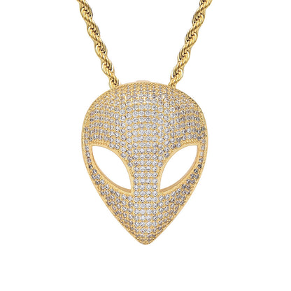 Alien Mask Pendant Micropaved Zircon Necklace