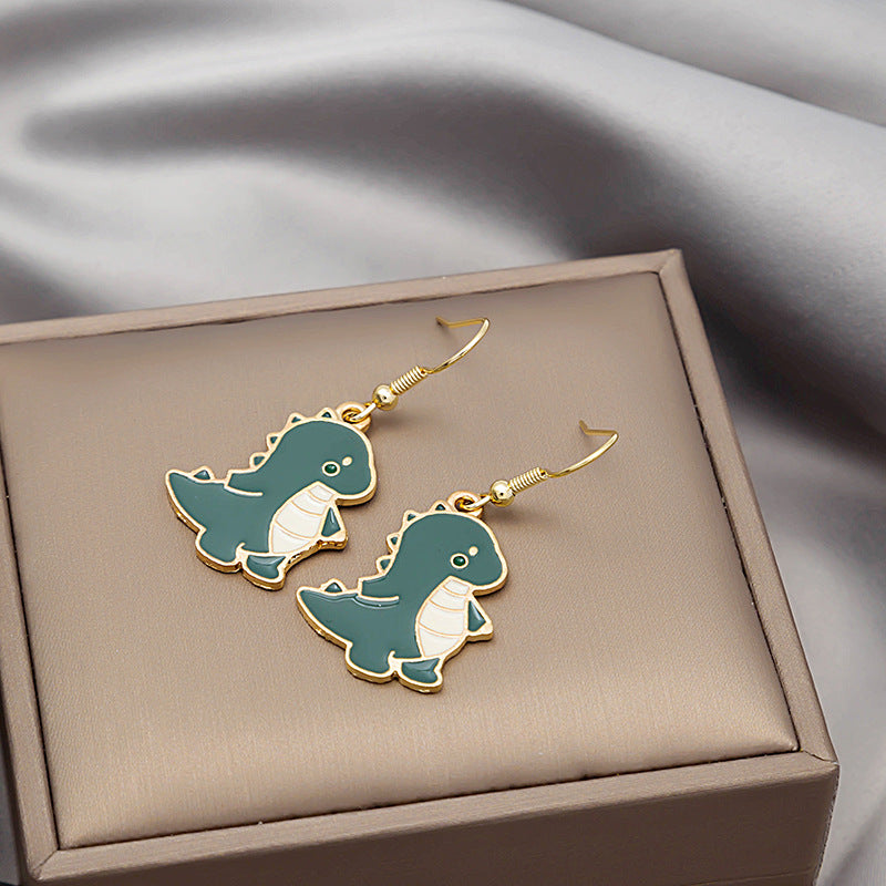 Cute Cool Summer Green Dinosaur Cartoon Earrings