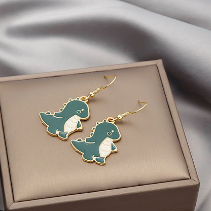 Cute Cool Summer Green Dinosaur Cartoon Earrings