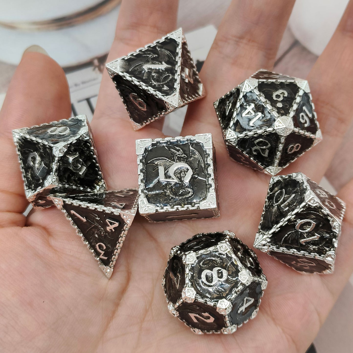 Metal Solid Dragon And Dungeon Polyhedral Dice