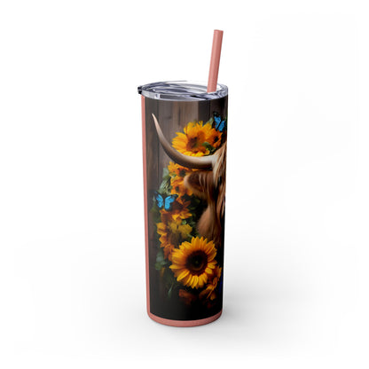 Highland Cow Skinny Tumbler with Straw, 20oz