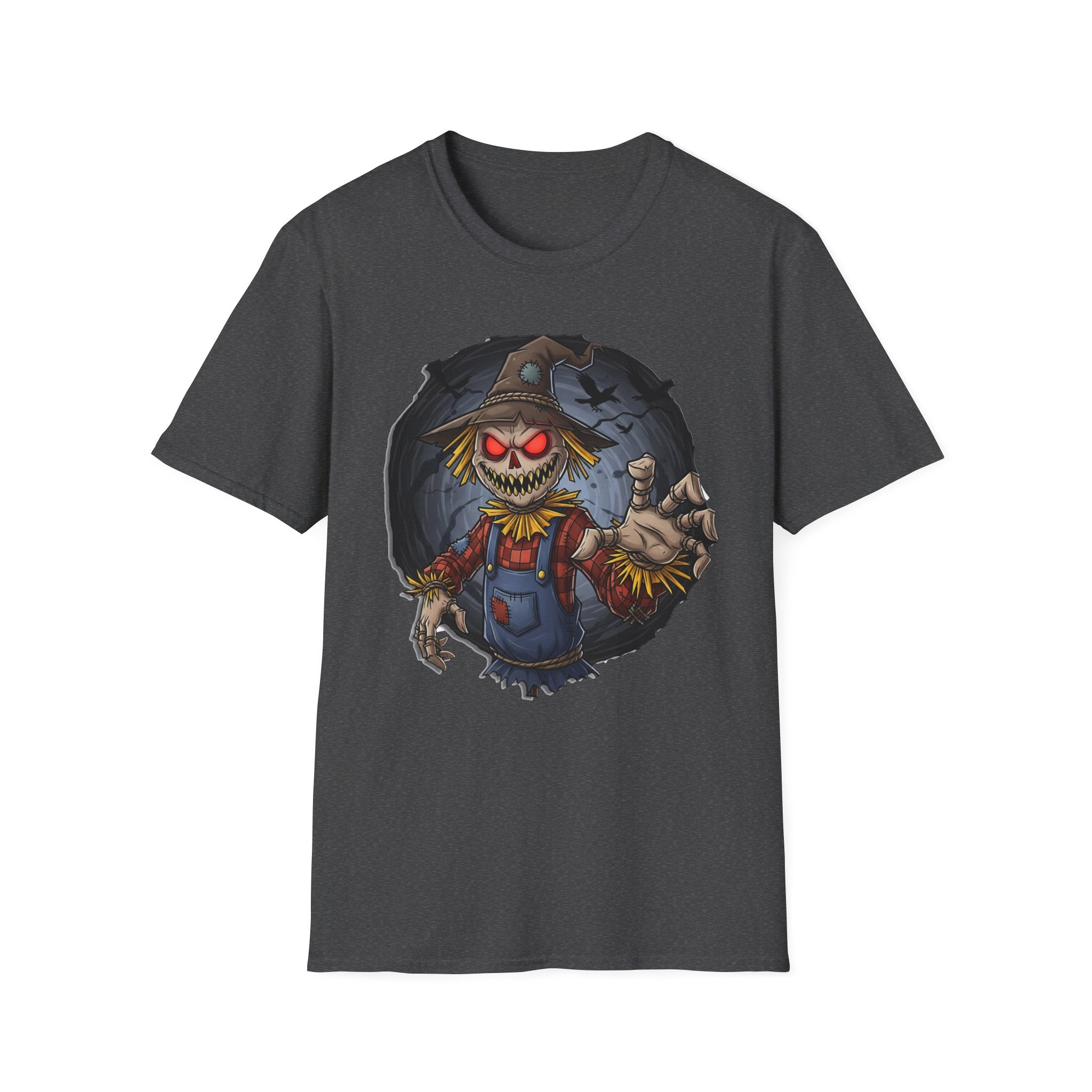 Spooky Scarecrow T-Shirt, Halloween Shirt, Scary Graphic Tee, Unisex Softstyle T-Shirt, Fall Fashion, Gift for Horror Fans