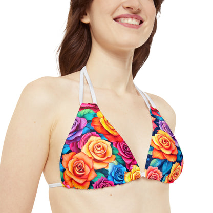 Bright Flowers 1 Strappy Triangle Bikini Top (AOP)