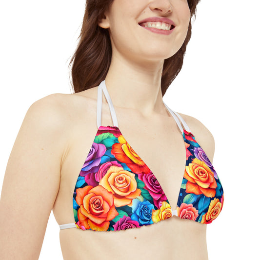 Bright Flowers 1 Strappy Triangle Bikini Top (AOP)