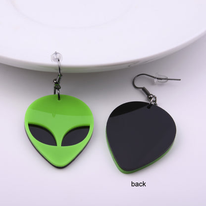 Green Happy Alien  - Festival Earrings