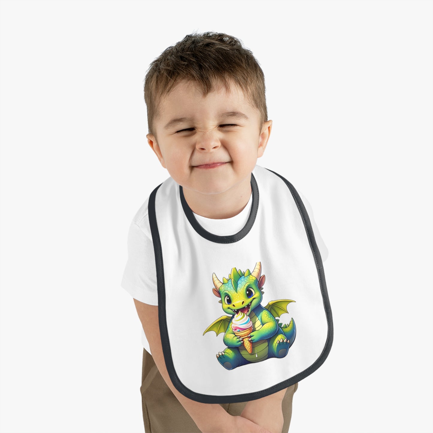 Cute Dragon Baby Bib with Contrast Trim - Perfect for Mealtime Fun