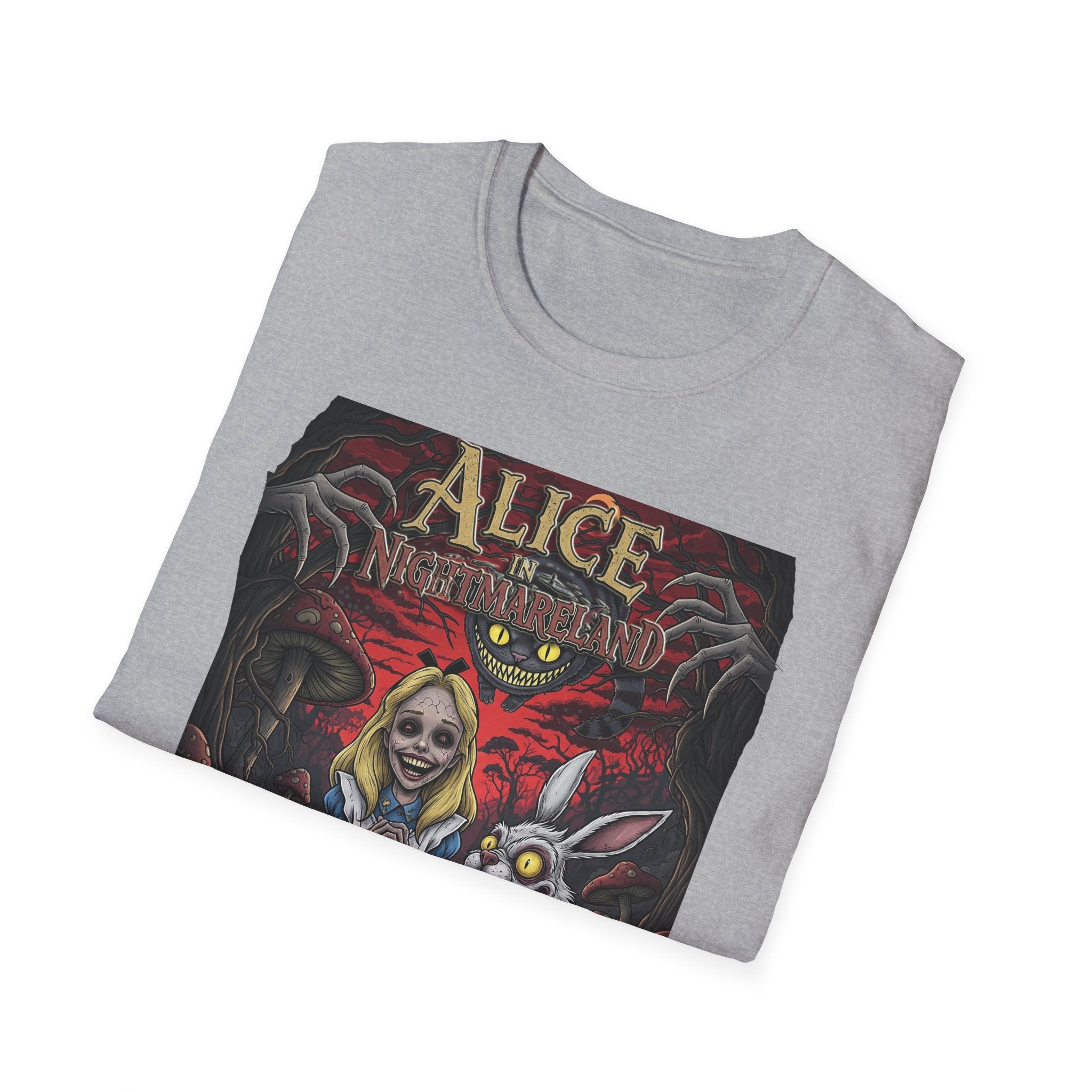 Alice in Nightmareland T-Shirt, Unisex Graphic Tee, Horror Theme Shirt, Perfect for Halloween, Alice in Wonderland Fans, Gift Idea