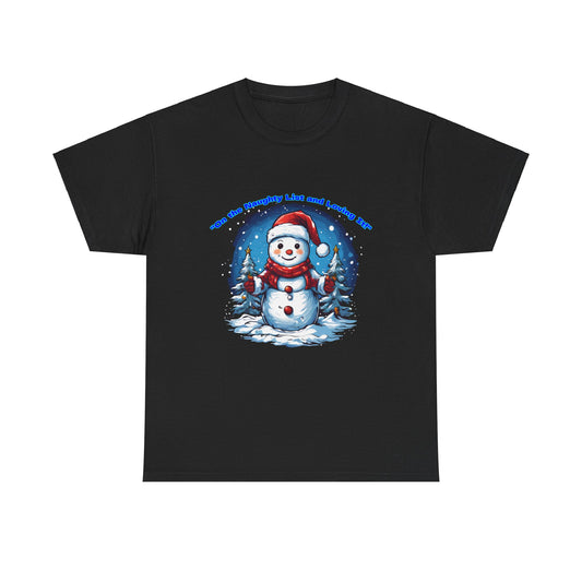 Festive Snowman On the naughty list and loving it - Unisex Heavy Cotton Tee - Perfect Holiday Gift