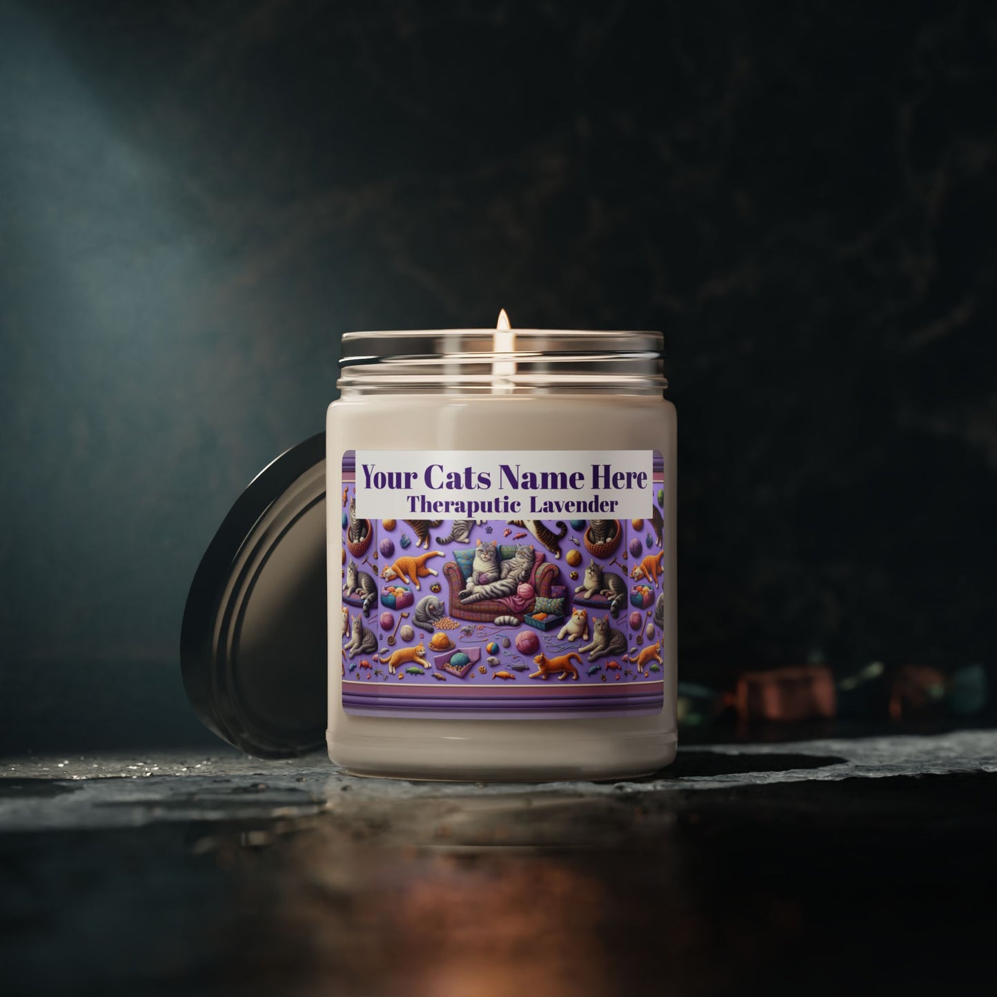 Whimsical Cat Therapeutic Lavender Soy Candle -  9oz