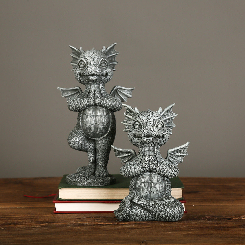 Reading Dragon Creative Garden Statue Resin Craft Ornament