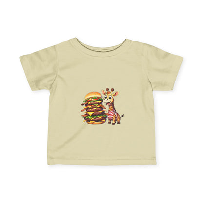 Cute Giraffe Eating Super Burger Infant Tee - Adorable Baby T-Shirt for Food Lovers