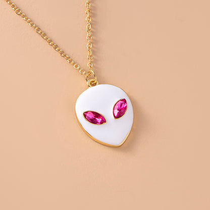 Halloween Vintage Enamel Alien Face Pendant Necklace