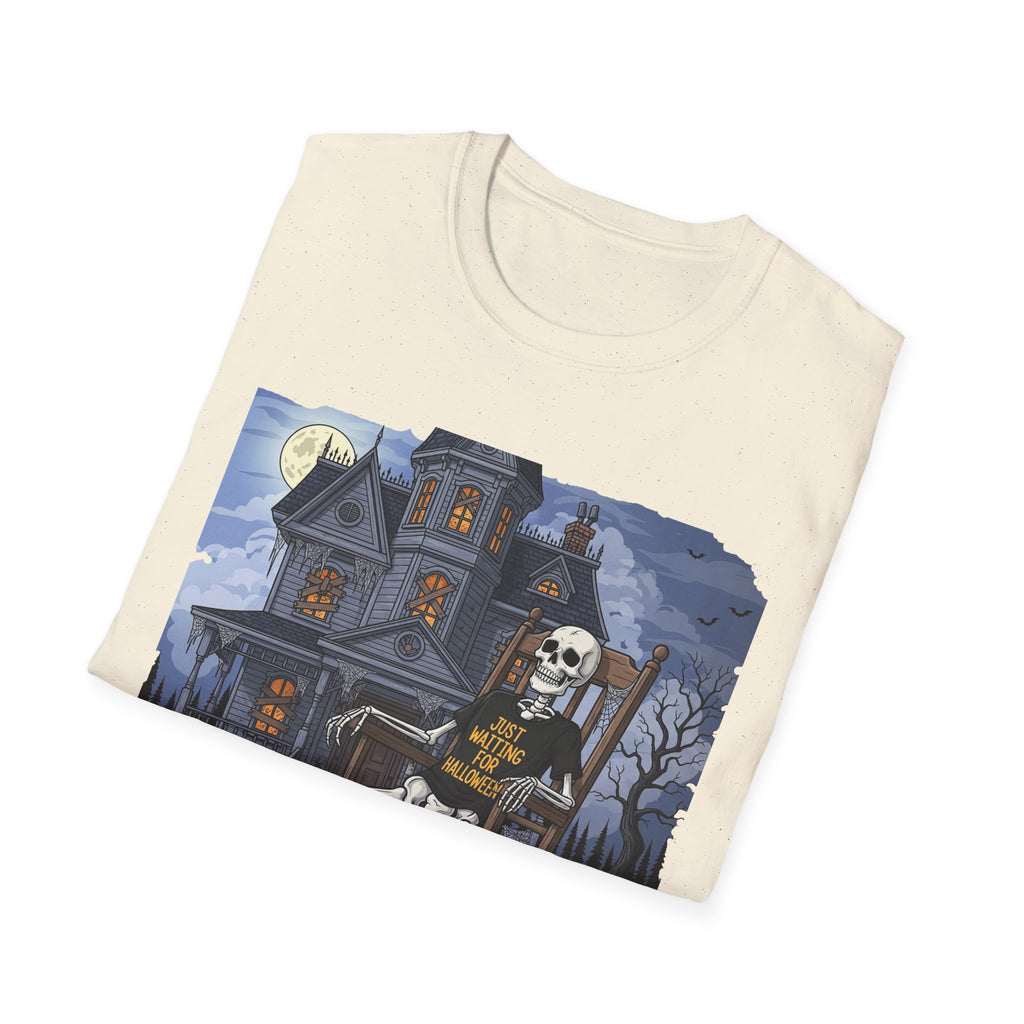 Just Waiting For Halloween Graphic Tee, Unisex Softstyle T-Shirt, Spooky Season Outfit, Perfect for Halloween Parties, Autumn Vibes, Casual Wear