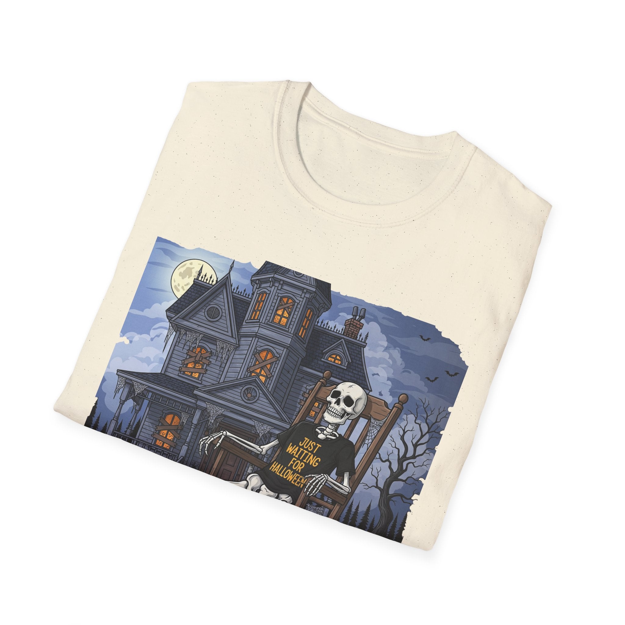 Just Waiting For Halloween Graphic Tee, Unisex Softstyle T-Shirt, Spooky Season Outfit, Perfect for Halloween Parties, Autumn Vibes, Casual Wear