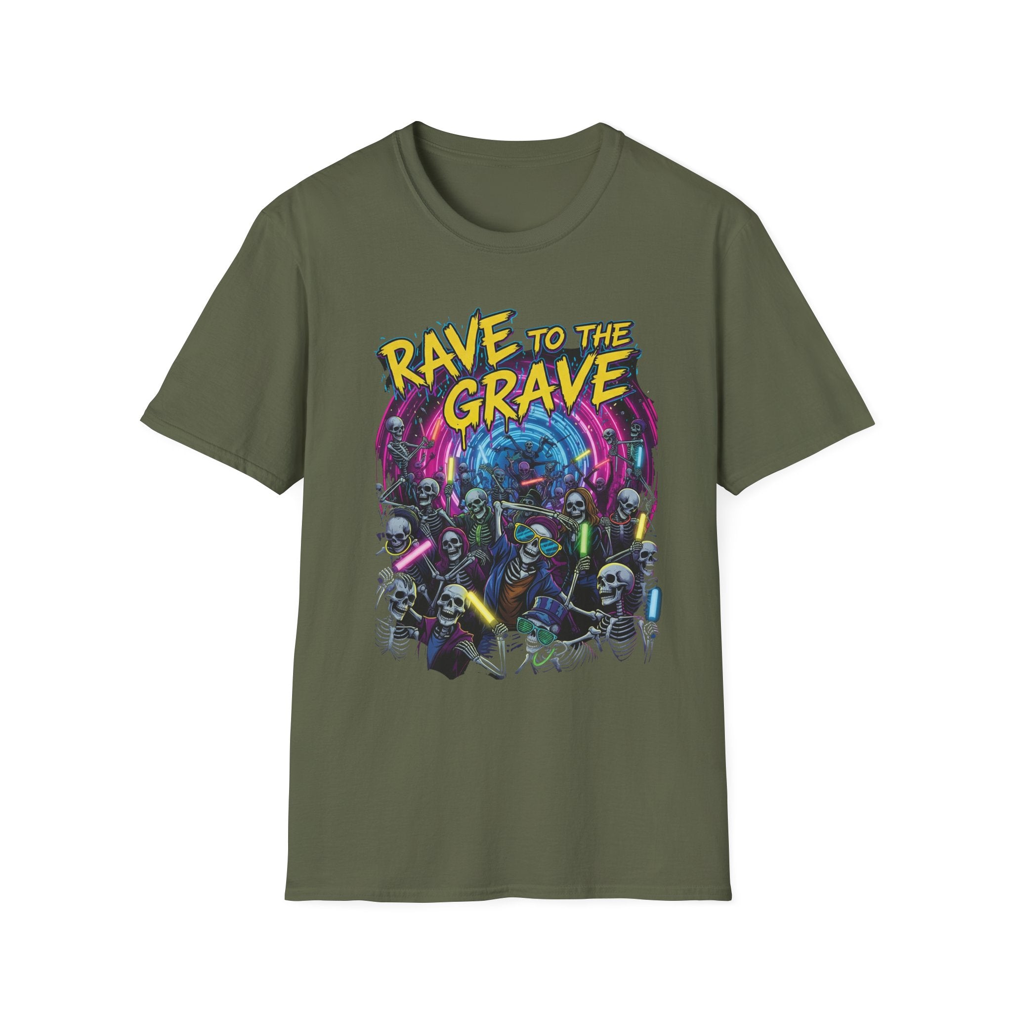 Rave to the Grave Unisex T-Shirt | Festival Wear, Halloween Costume, Gift for Party Lovers, Music Festival Tee, Graphic Shirt