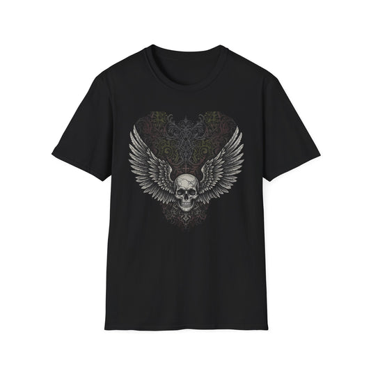 Wings of Freedom Skull T-Shirt, Edgy Graphic Tee, Unisex Casual Top, Halloween Outfit, Music Festival Shirt, Gift for Metal Fans