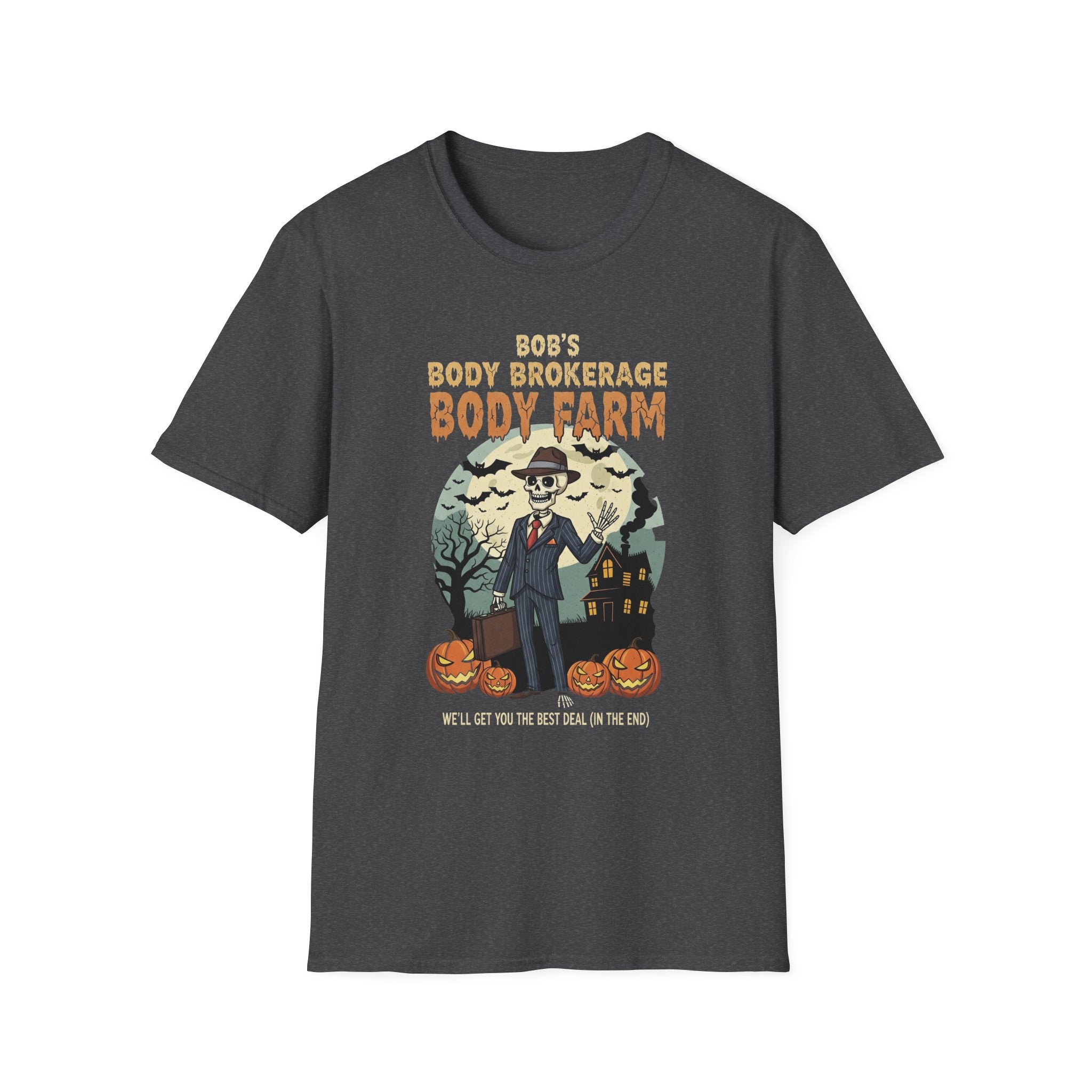 Halloween Bobs Body Brokerage Body Farm Best Deal In The End T-Shirt, Unisex Softstyle Tee, Body Farm Graphic Shirt, Halloween Party Wear, Unique Gift for Halloween Lovers