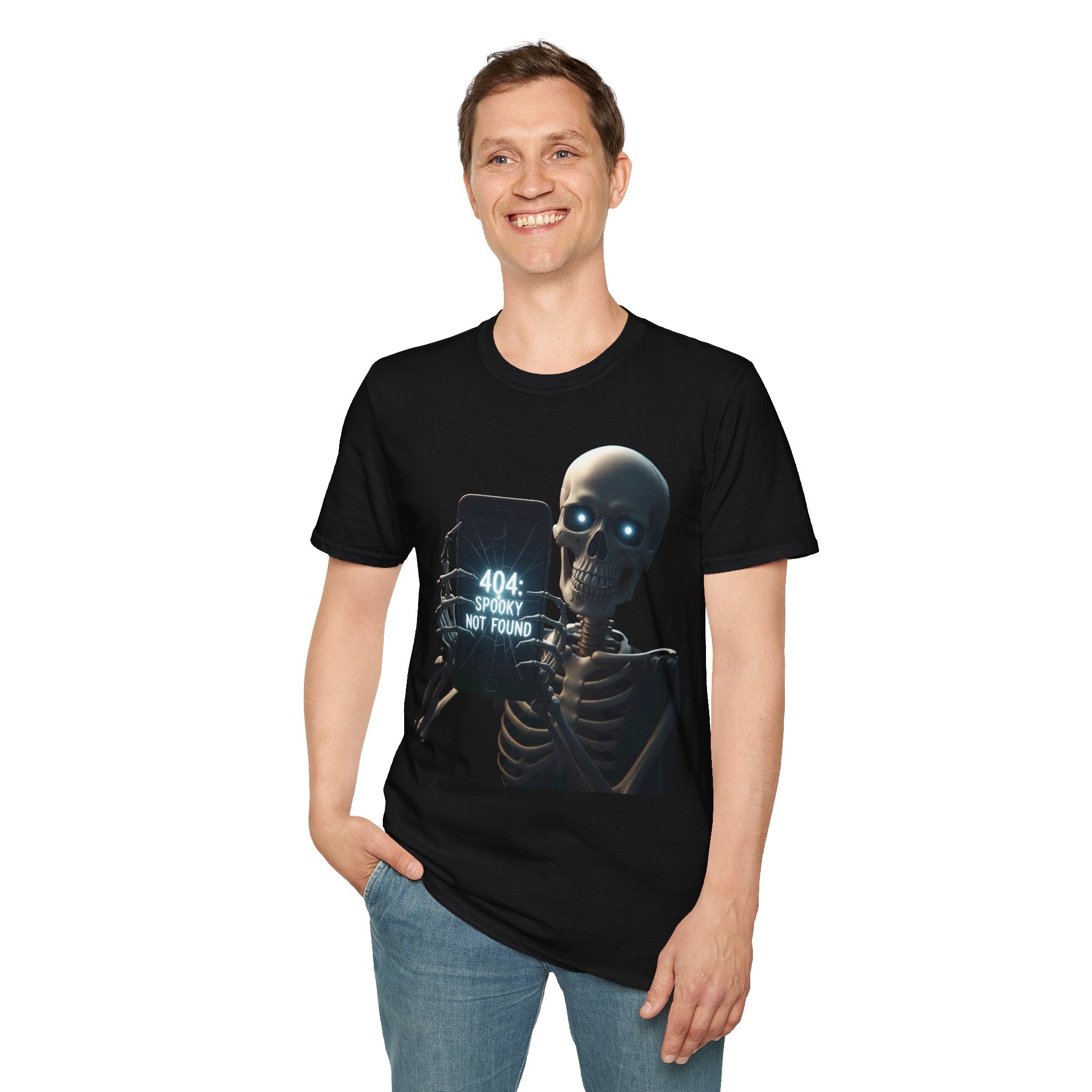 404 Spooky Not Found Skeleton T-Shirt, Halloween Tee, Unisex Graphic Shirt, Casual Wear, Fun Halloween Gift