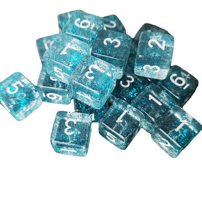 Transparent Light Blue 6 Sided Dice Set