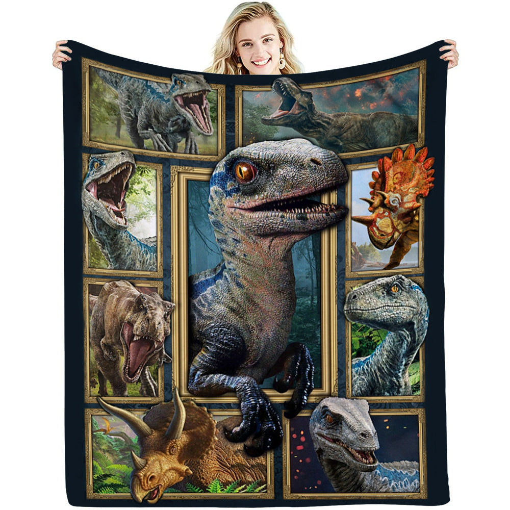 Christmas Digital Print Dinosaur Flannel Blanket