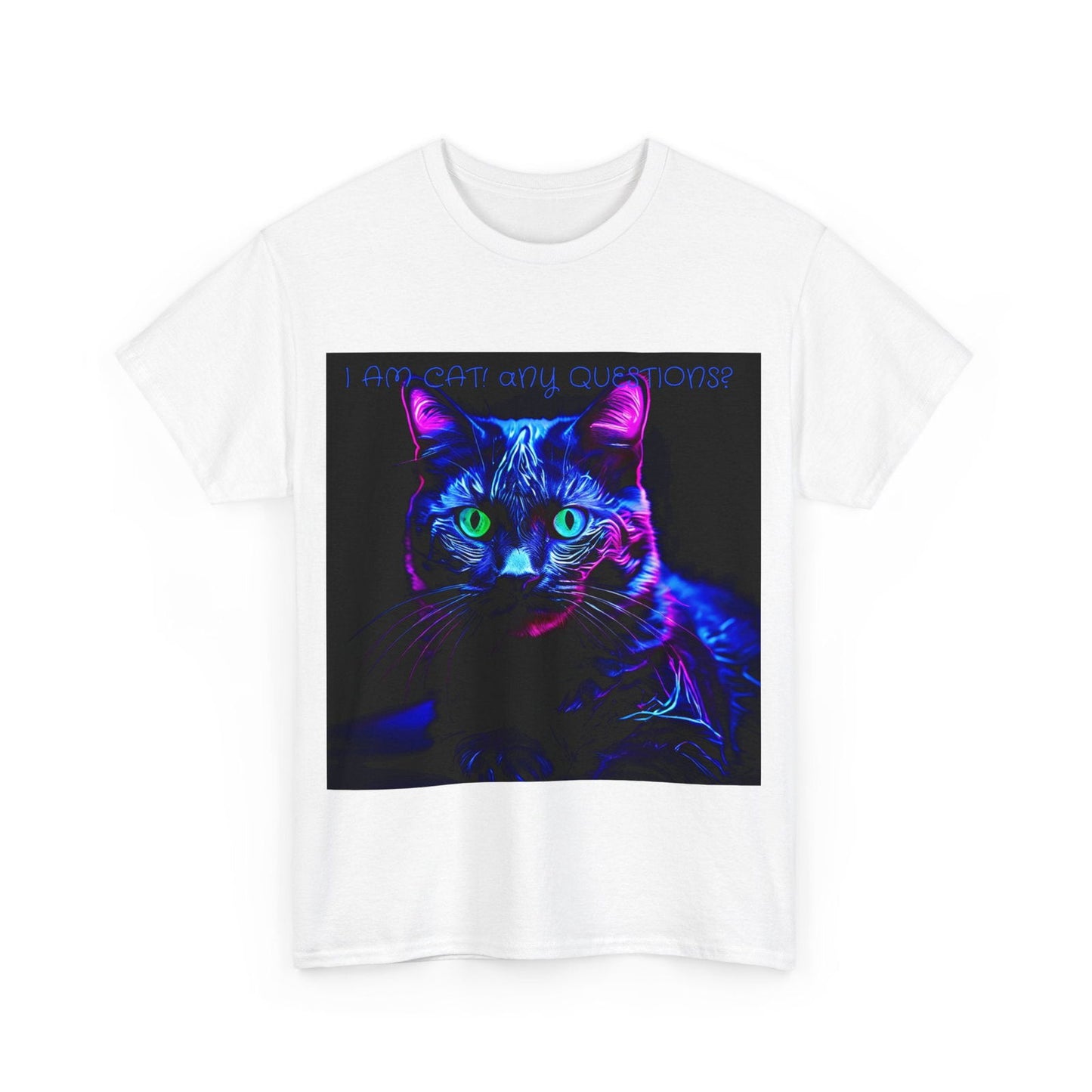 Black light UV Glow I Am Cat ? Unisex Heavy Cotton Tee - S-Mart Shop Smart Treasures