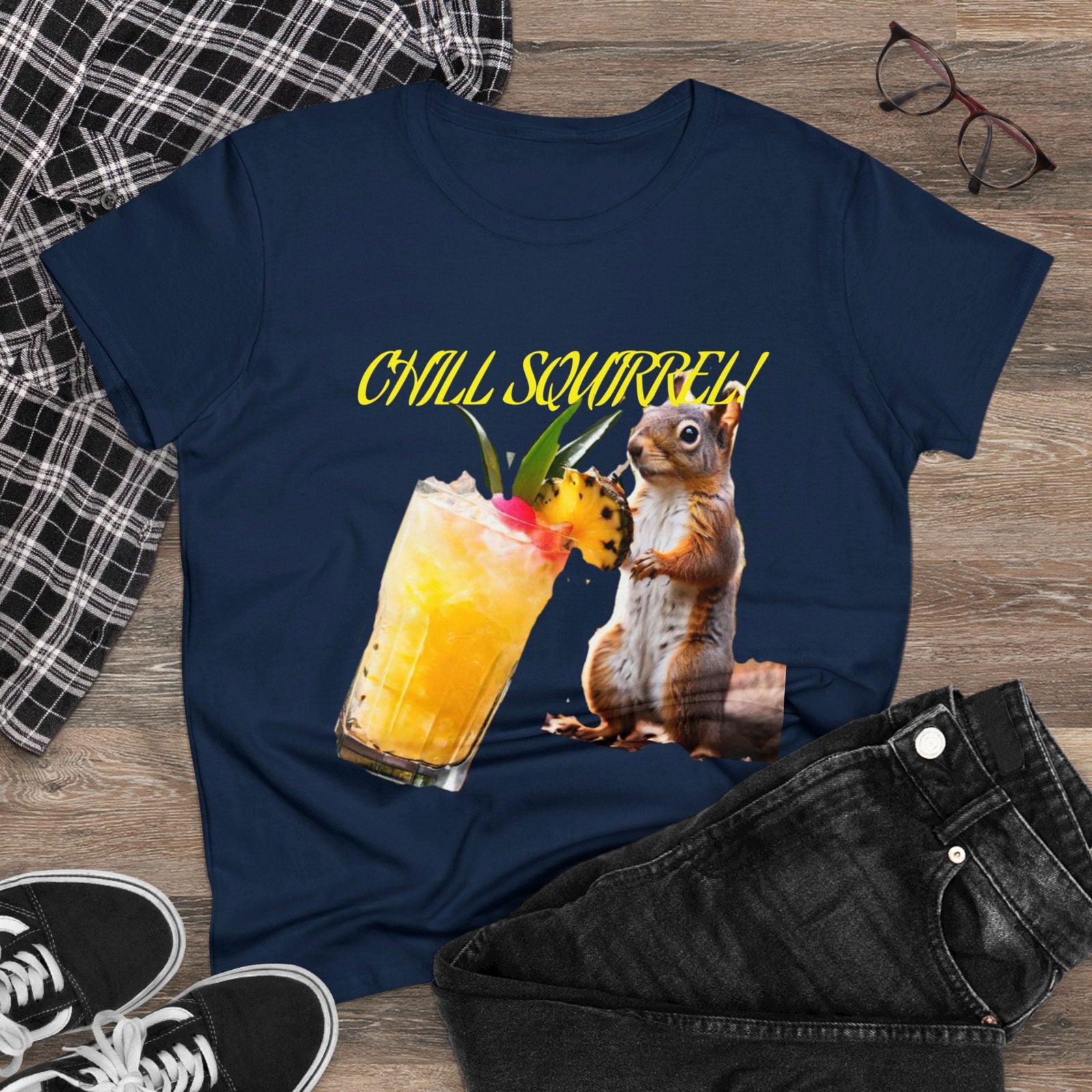Chill Squirrell Women's Midweight Cotton Tee - S-Mart Shop Smart Treasures