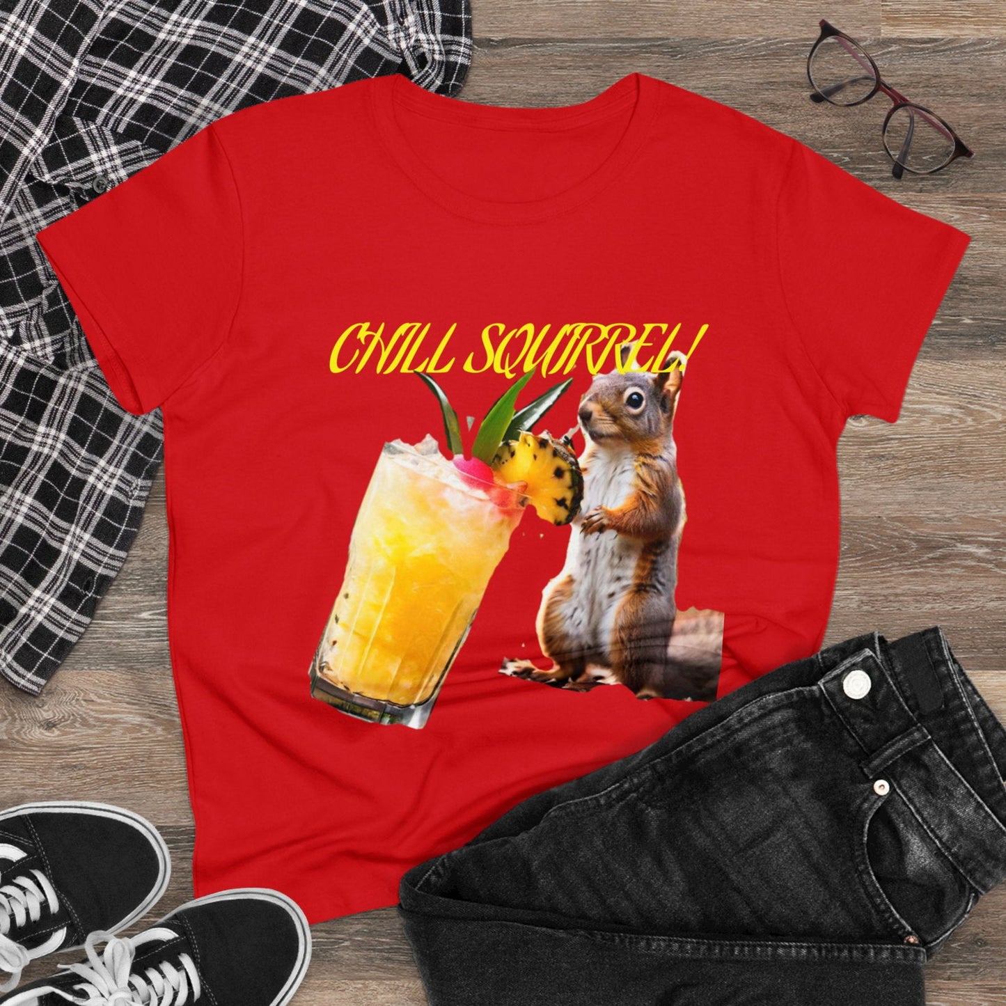 Chill Squirrell Women's Midweight Cotton Tee - S-Mart Shop Smart Treasures