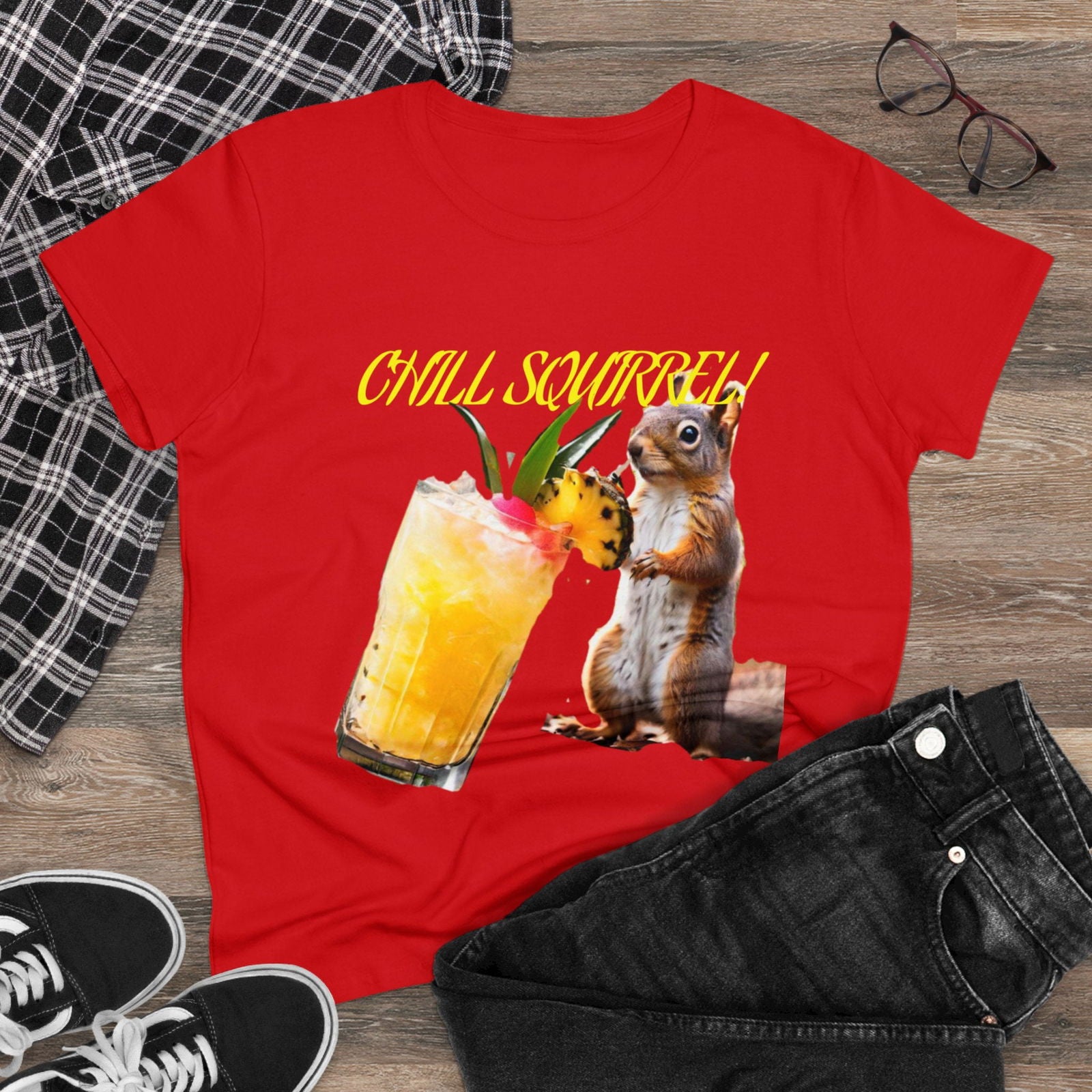 Chill Squirrell Women's Midweight Cotton Tee - S-Mart Shop Smart Treasures