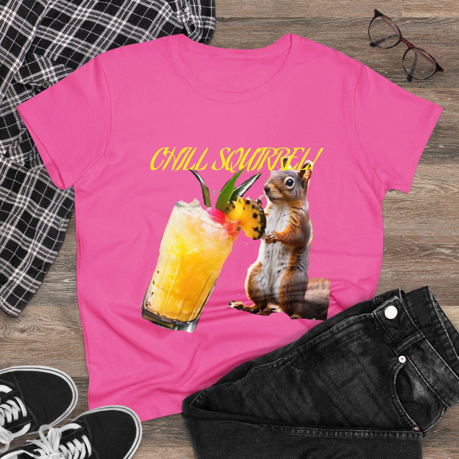 Chill Squirrell Women's Midweight Cotton Tee - S-Mart Shop Smart Treasures