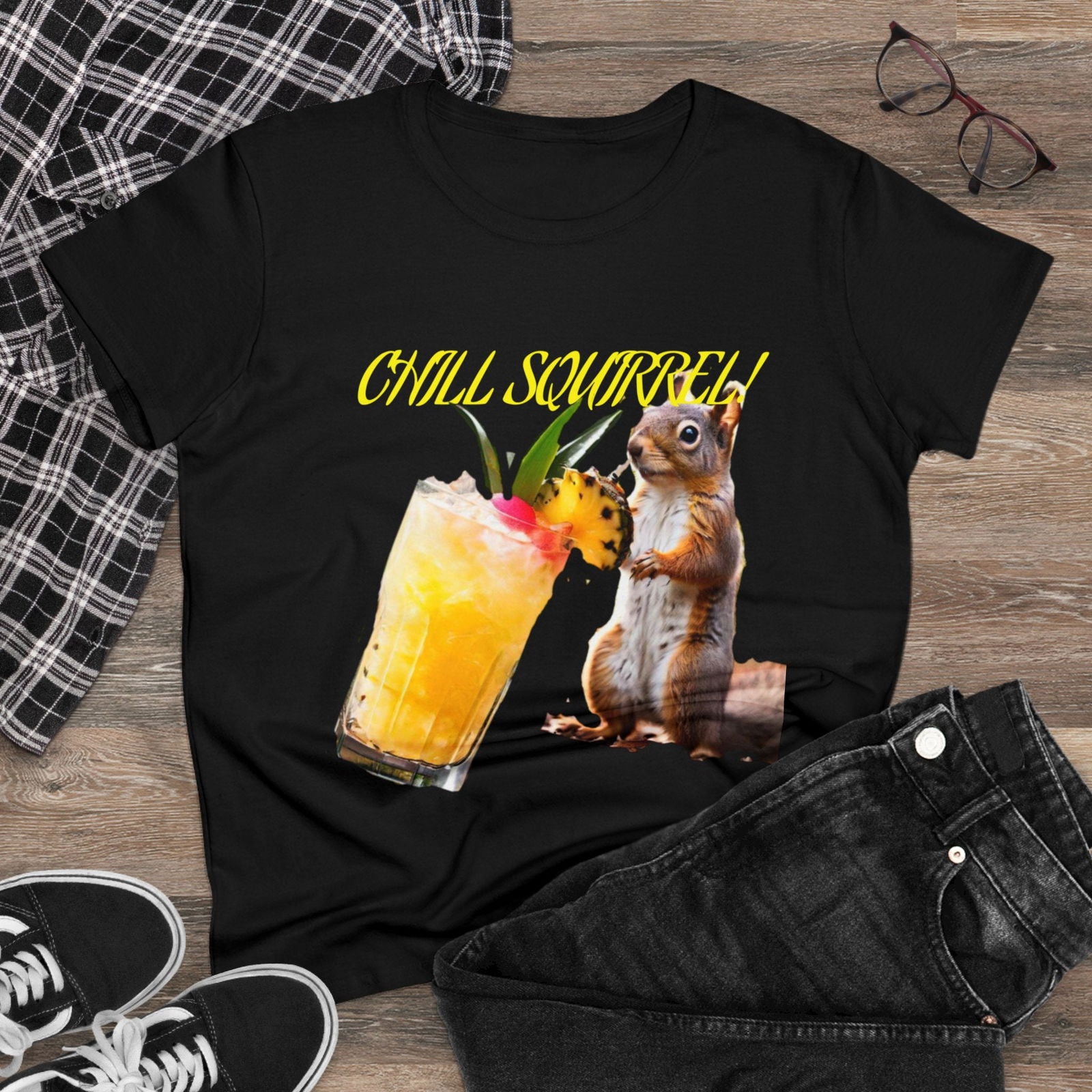Chill Squirrell Women's Midweight Cotton Tee - S-Mart Shop Smart Treasures