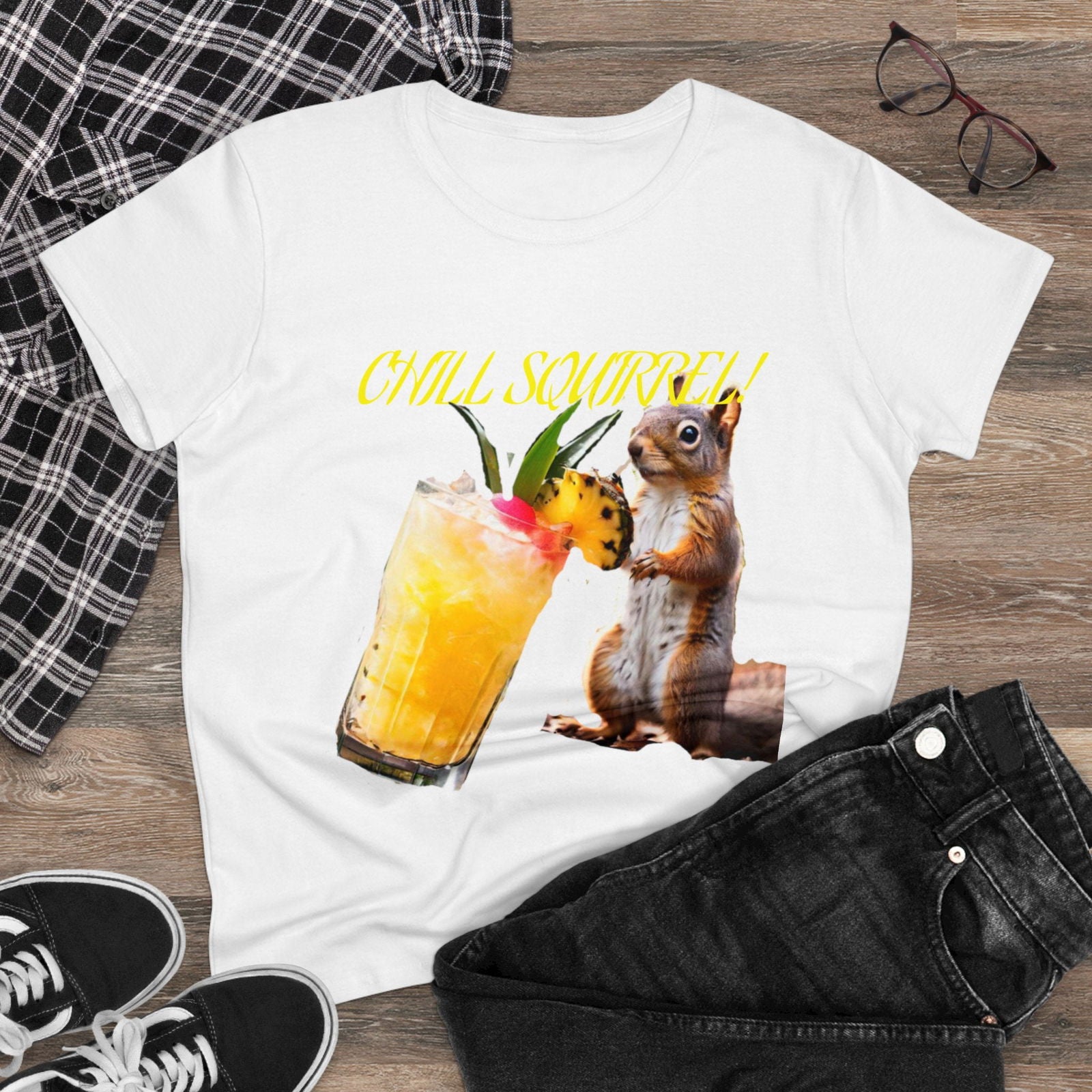 Chill Squirrell Women's Midweight Cotton Tee - S-Mart Shop Smart Treasures