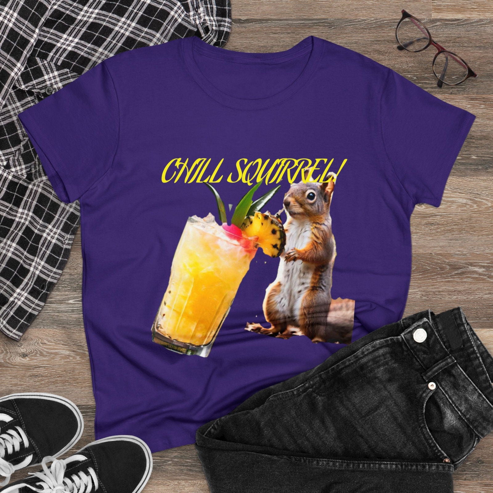 Chill Squirrell Women's Midweight Cotton Tee - S-Mart Shop Smart Treasures