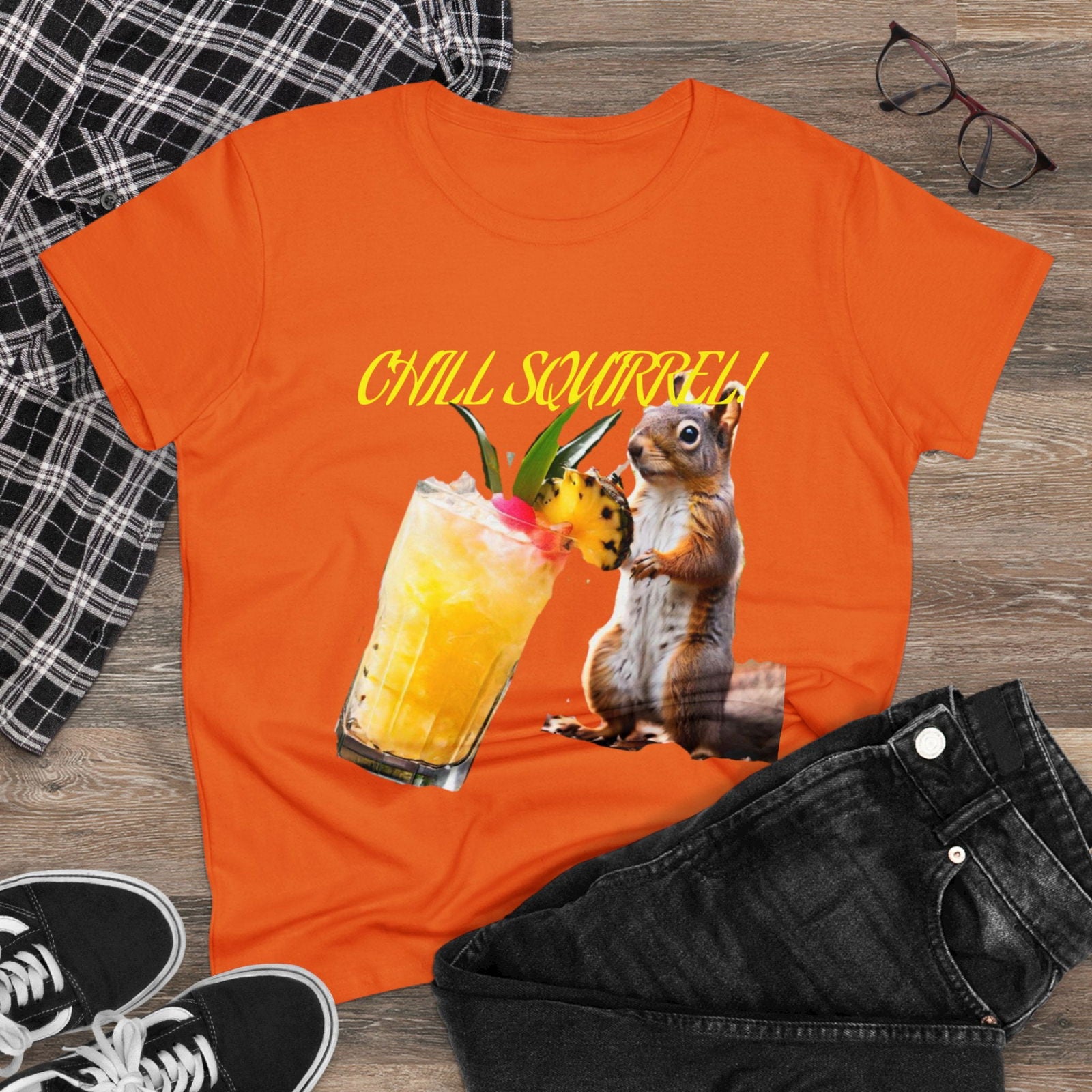 Chill Squirrell Women's Midweight Cotton Tee - S-Mart Shop Smart Treasures