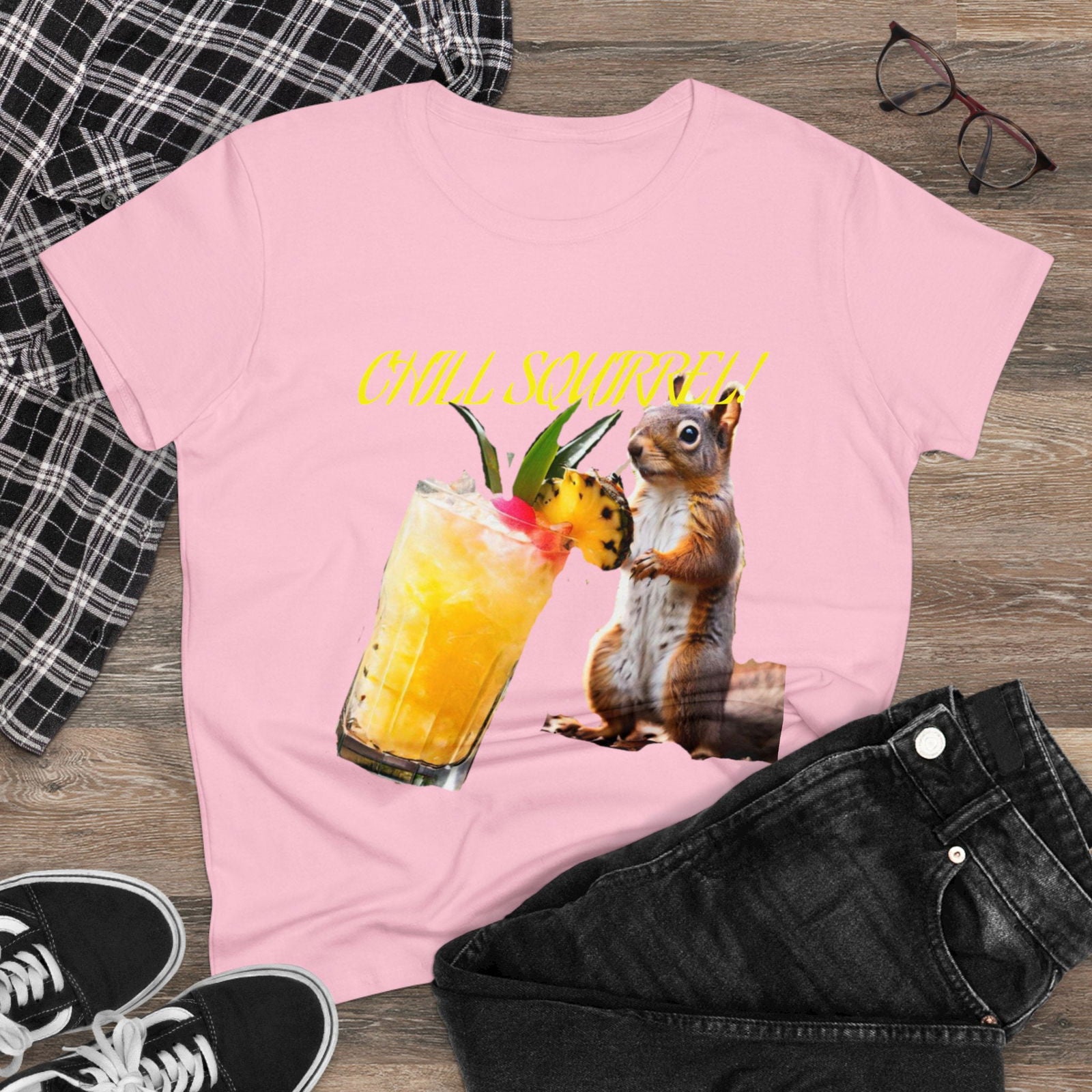 Chill Squirrell Women's Midweight Cotton Tee - S-Mart Shop Smart Treasures