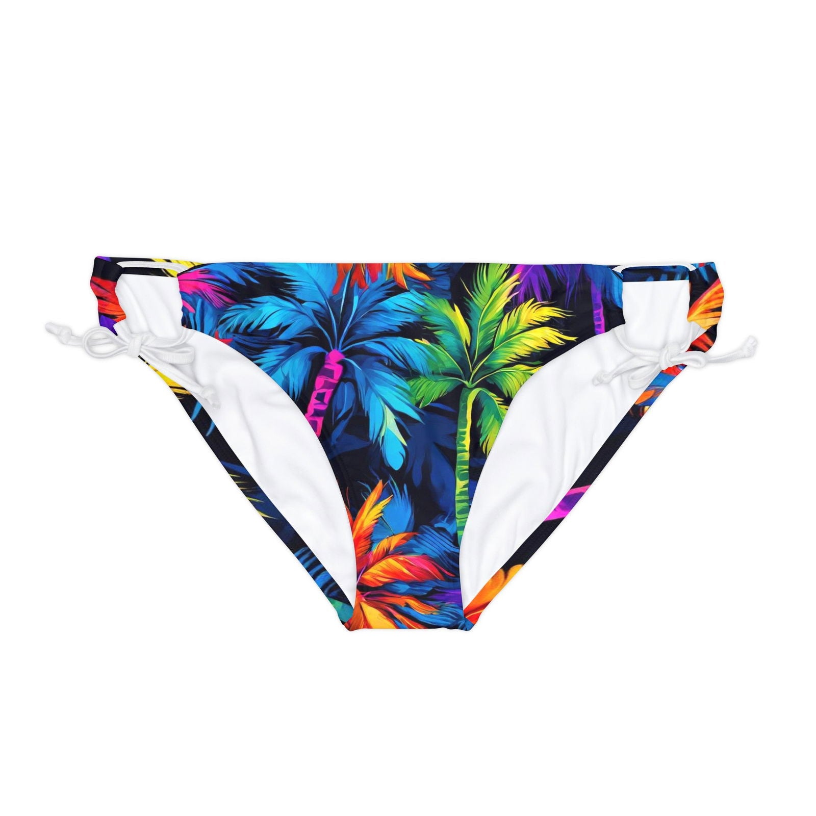 Dark Palm Loop Tie Side Bikini Bottom (AOP) - S-Mart Shop Smart Treasures