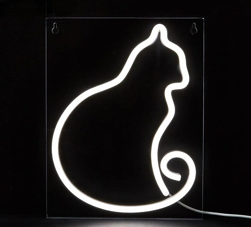 Led Neon Light Glowing Cat Pattern Indoor And Outdoor Wall Decoration Room Night Light Gift