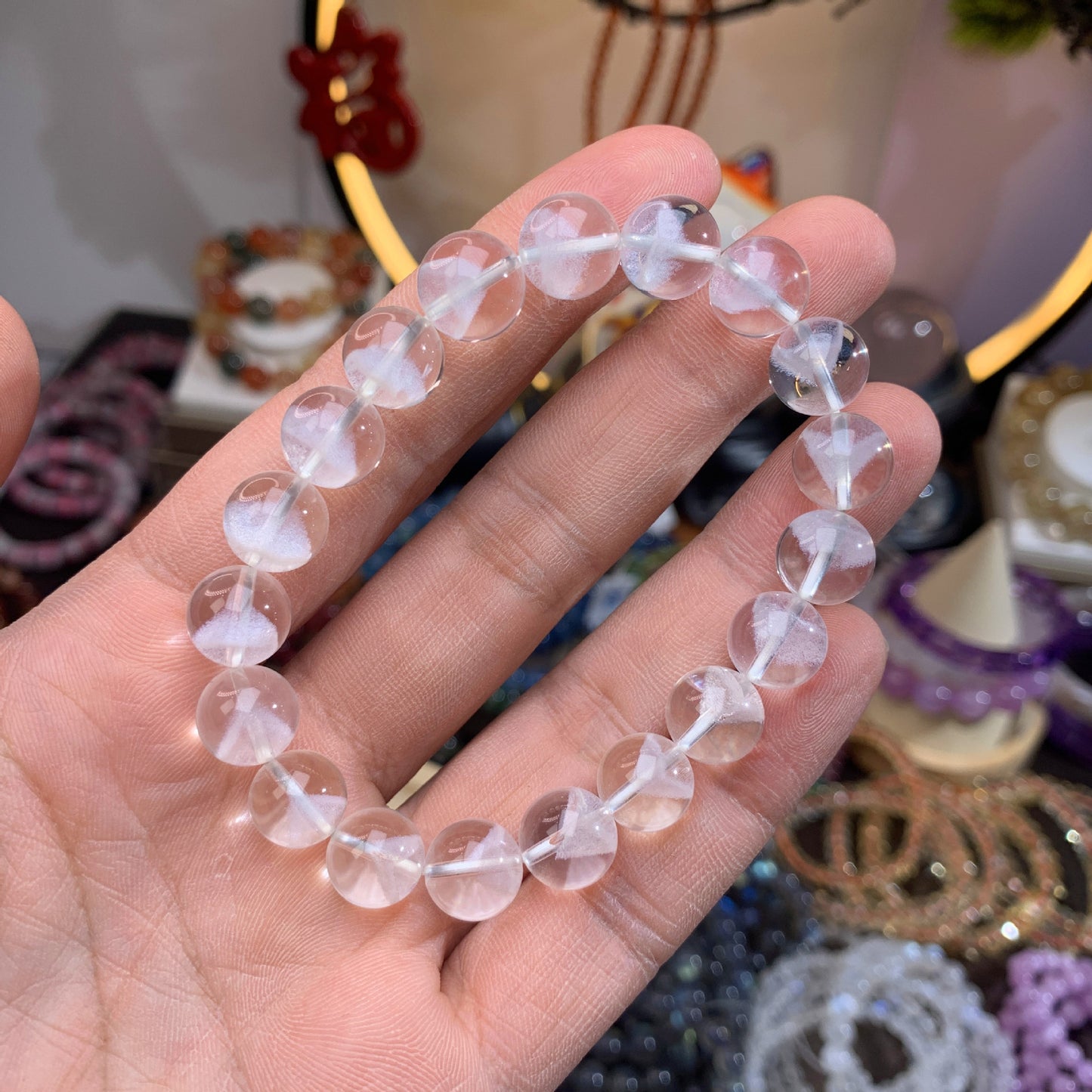 Natural White Crystal Ghost Pyramid Bracelet For Women