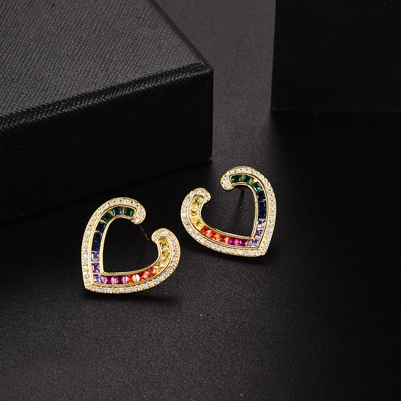 Color Zirconium Love Micro Inlaid Zircon Ladder Square Earrings