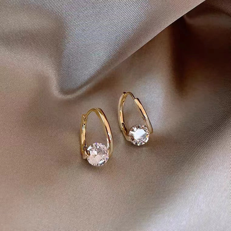 Geometric Micro Inlaid Zircon Ear Clip Niche Design Fashion Refined Grace Simple Multi-match Women's Earrings