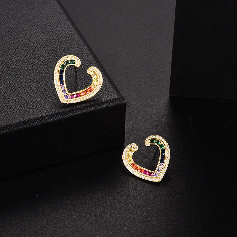 Color Zirconium Love Micro Inlaid Zircon Ladder Square Earrings