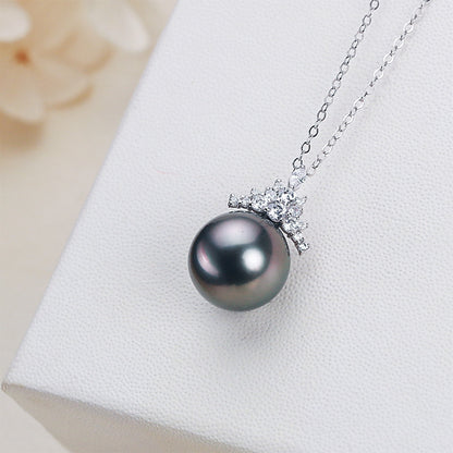 Black Pearl 18K Gold Pendant S925 Silver Necklace Female