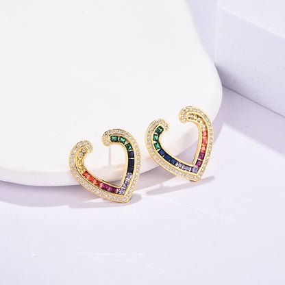 Color Zirconium Love Micro Inlaid Zircon Ladder Square Earrings