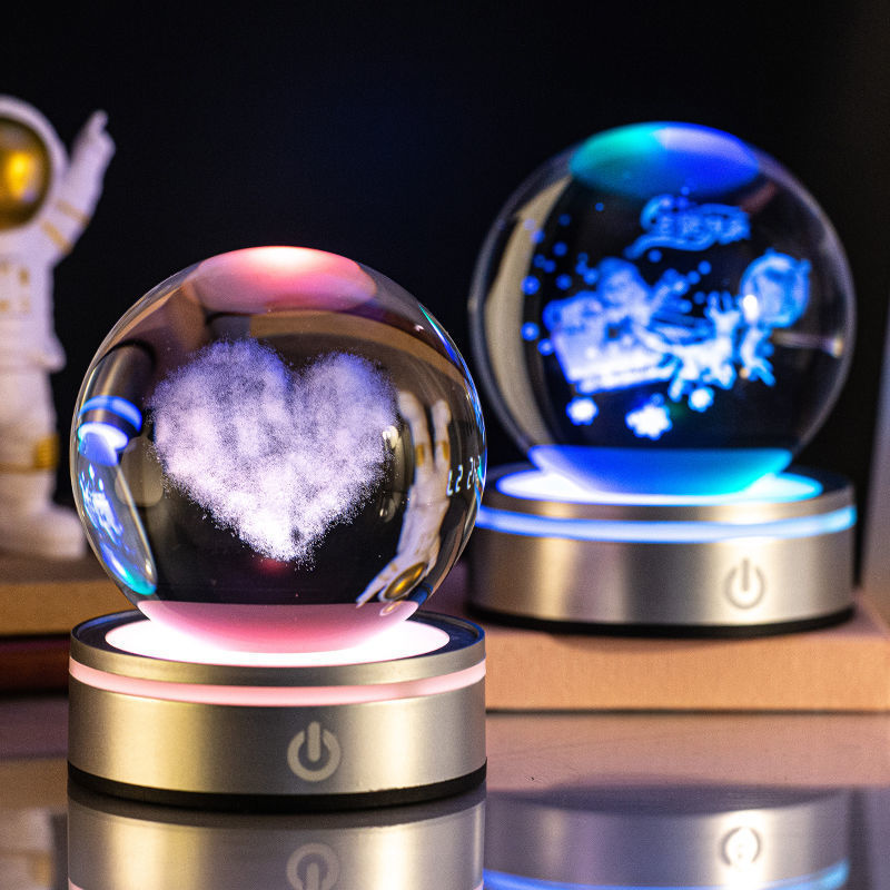 Creative 3D Inner Carving Luminous Crystal Ball Colorful Gradient Small Night Lamp