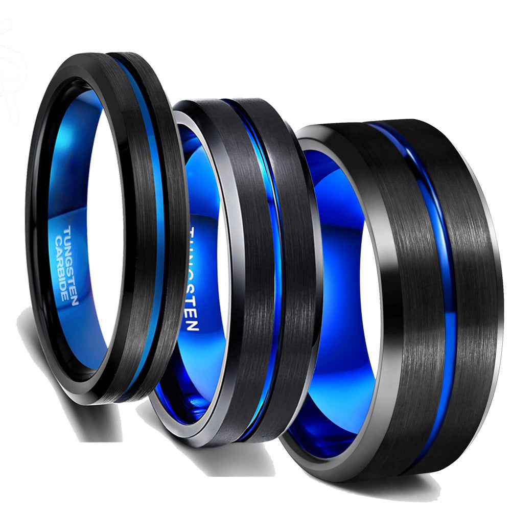 Men's Blue Groove Bevel Wide Surface Tungsten Ring