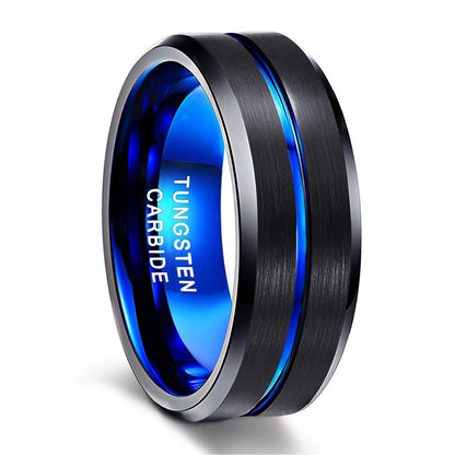 Men's Blue Groove Bevel Wide Surface Tungsten Ring