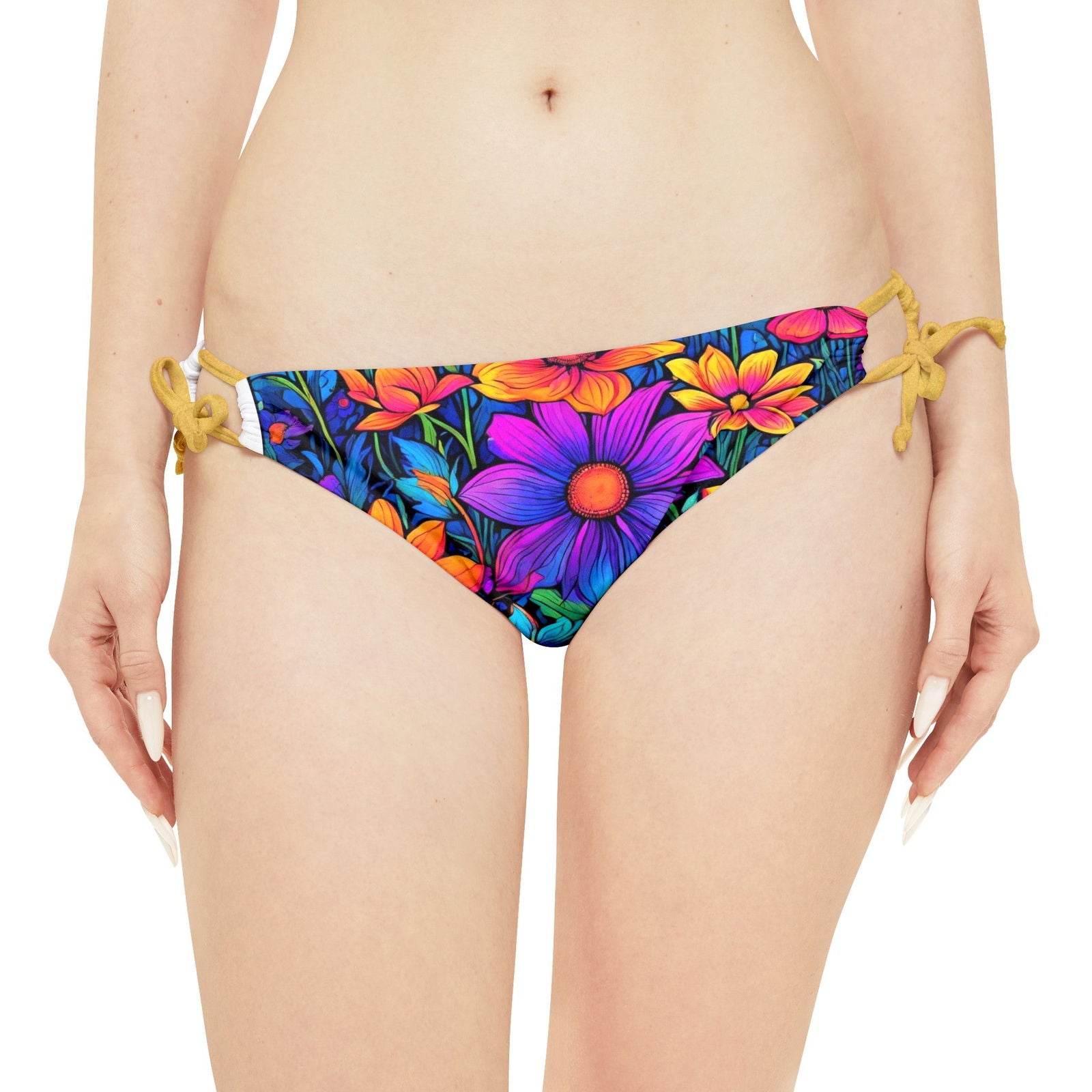 Psychedelic flower power child Loop Tie Side Bikini Bottom (AOP) - S-Mart Shop Smart Treasures