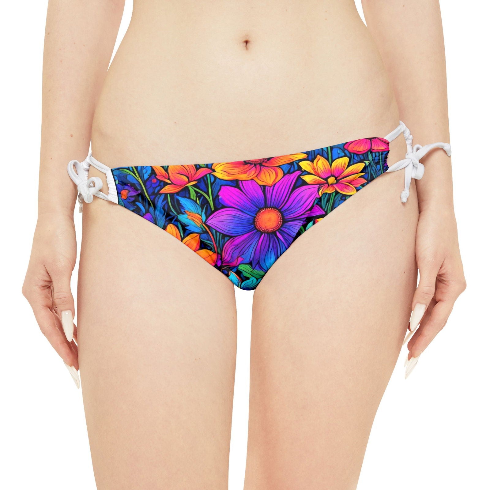 Psychedelic flower power child Loop Tie Side Bikini Bottom (AOP) - S-Mart Shop Smart Treasures