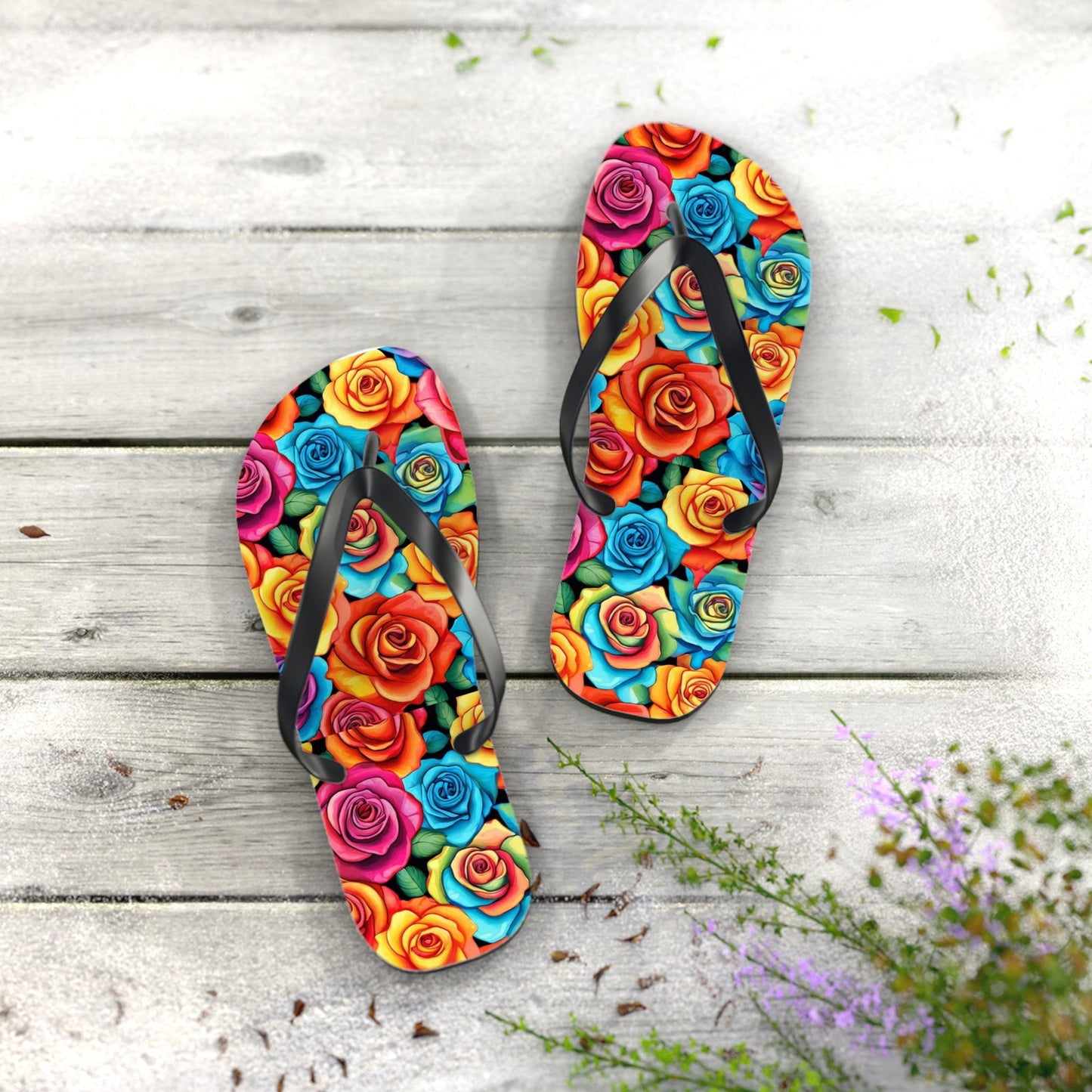 Rainbow Roses Flip Flops - S-Mart Shop Smart Treasures