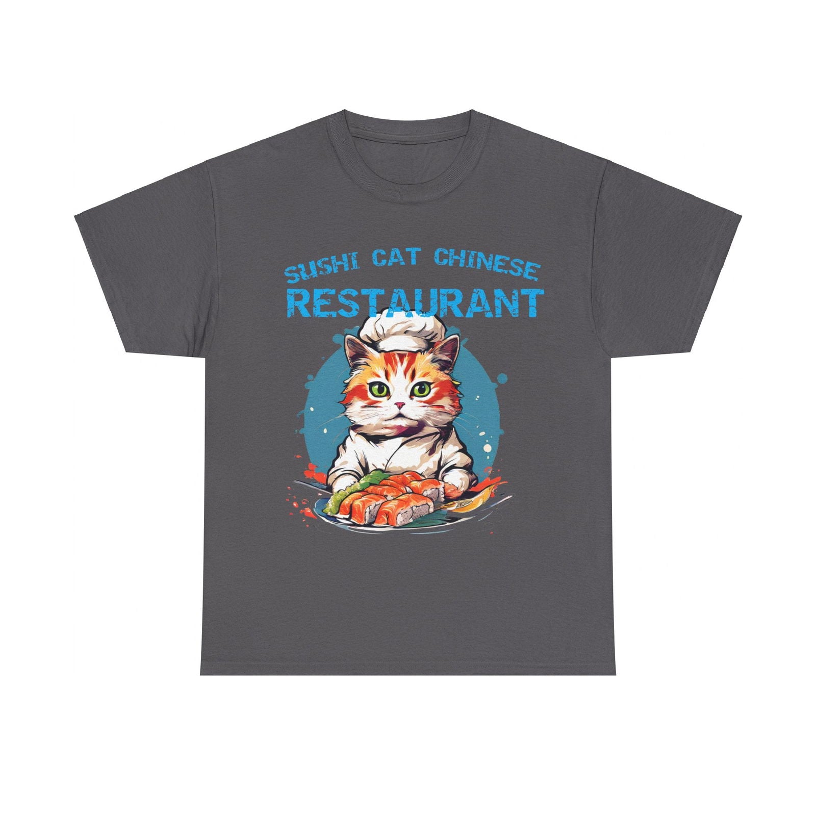 Sushi Cat Chinese Unisex Heavy Cotton Tee - S-Mart Shop Smart Treasures