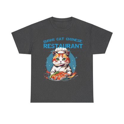Sushi Cat Chinese Unisex Heavy Cotton Tee - S-Mart Shop Smart Treasures